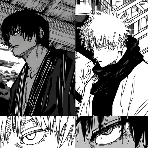 toji pfp black and white illustration