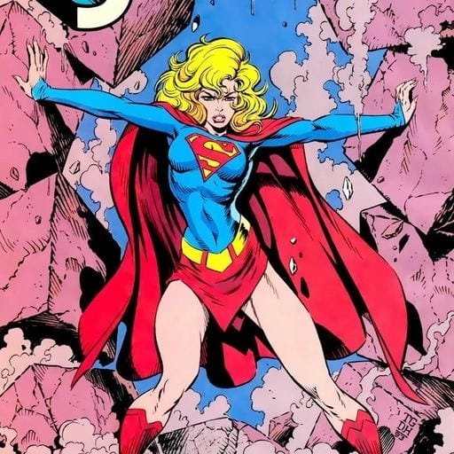 supergirl pfp with red cape flying