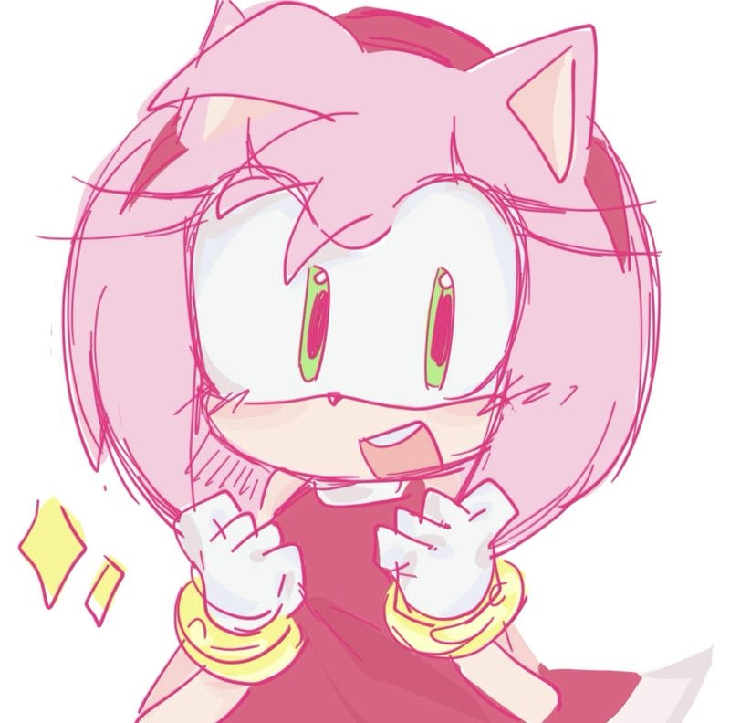 Amy Rose pfp with cute blush expression and pastel background