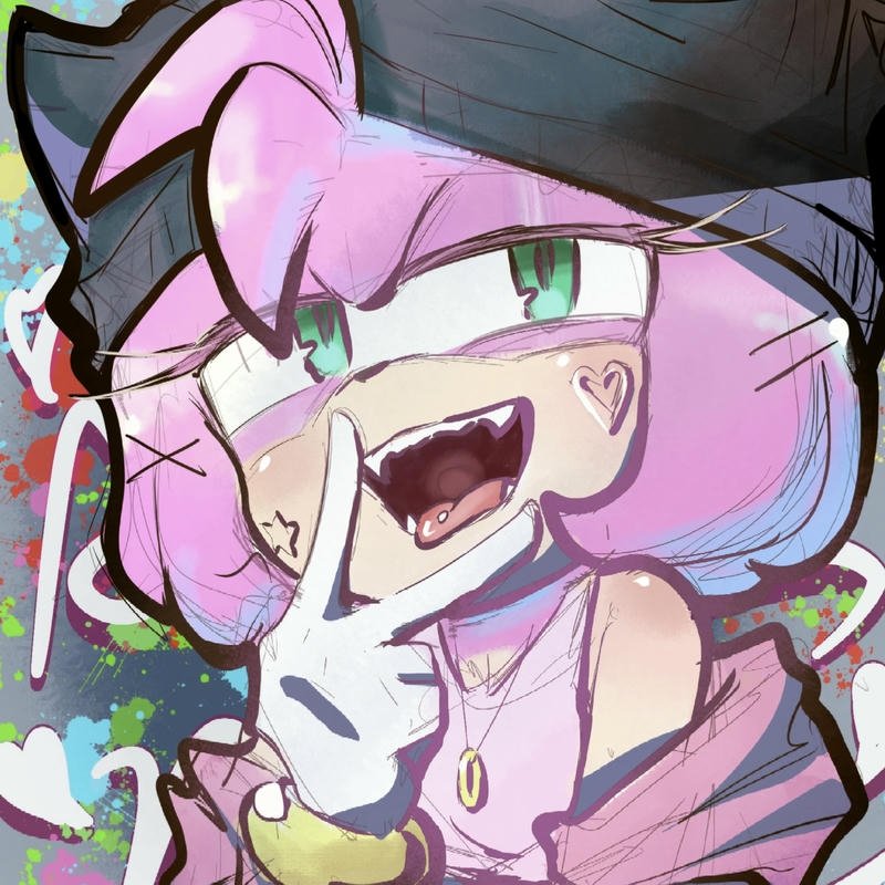 Amy Rose pfp with stylish pose and colorful background
