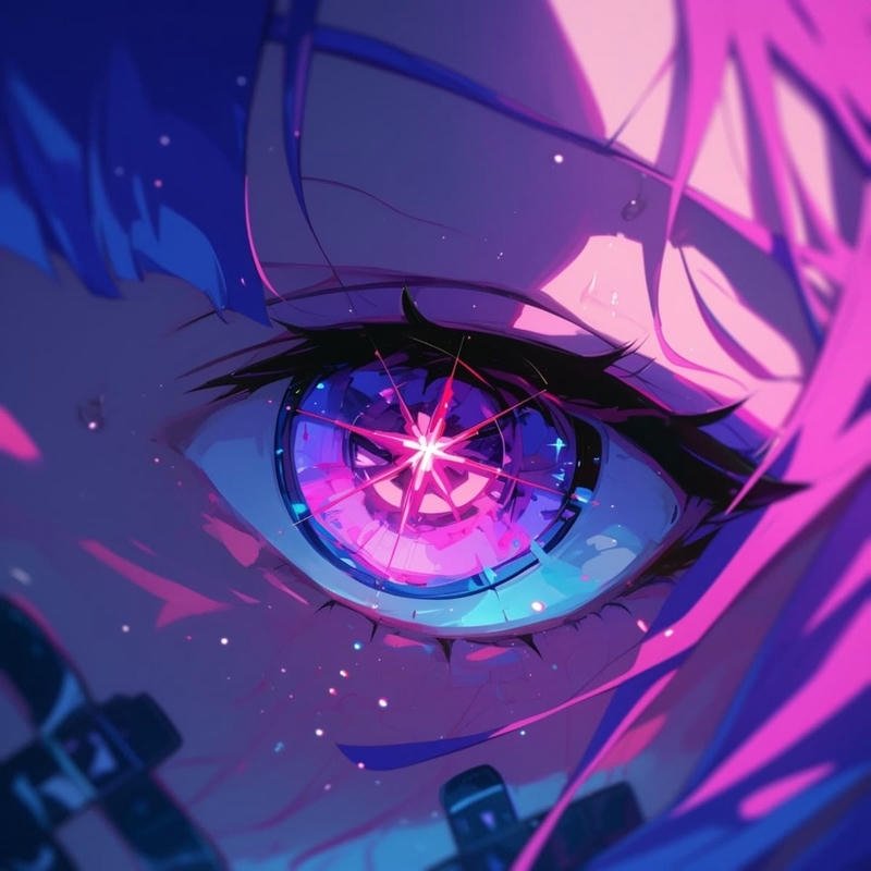 Anime eye pfp with bright sparkles and dreamy anime style