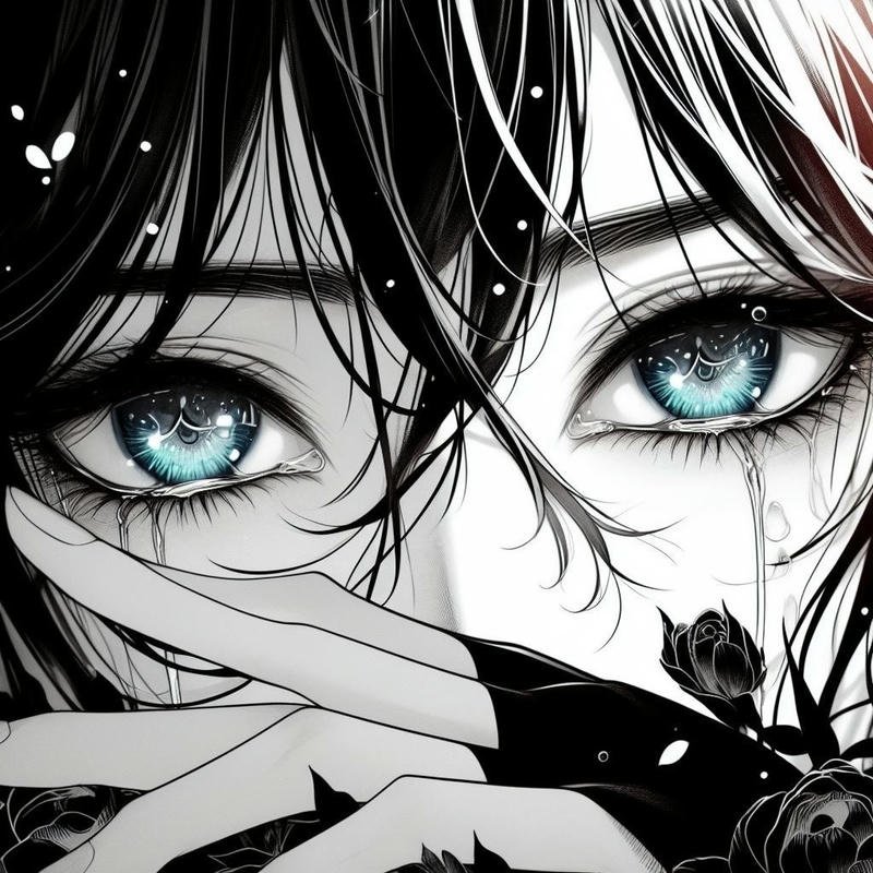 Close up anime eye drawing with tears aesthetic anime eye pfp