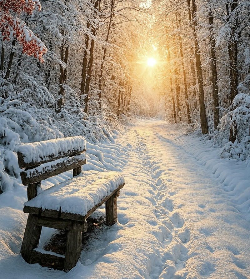 Cold snowy mountain landscape styled as peaceful winter aesthetic pfp