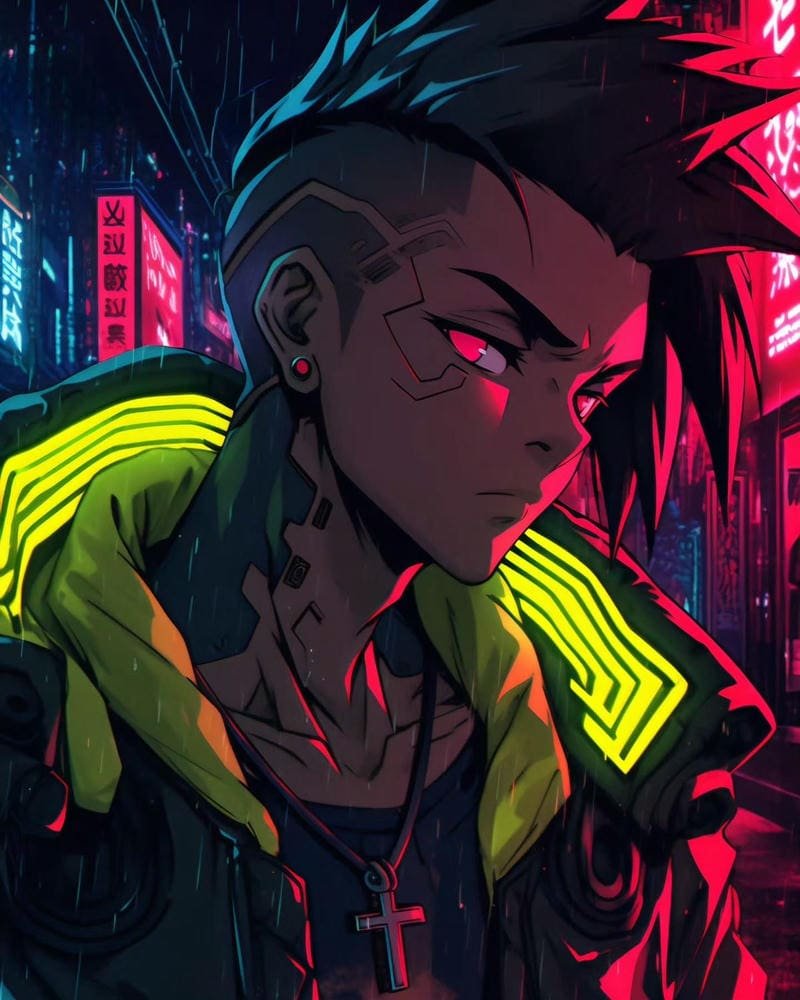 Cyberpunk anime hero David pfp edgy mood
