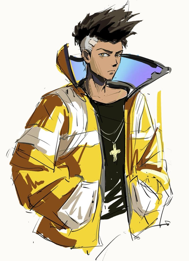 Cyberpunk anime vibe David pfp neon lights edition