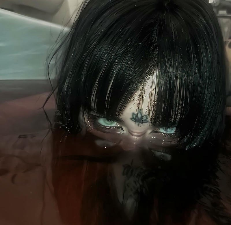 Dark edgy wild face portrait with chaotic energy crazy pfp