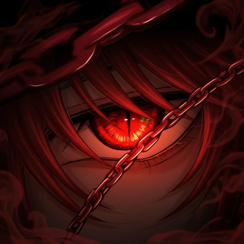 Eye anime pfp with glowing red iris dark anime style