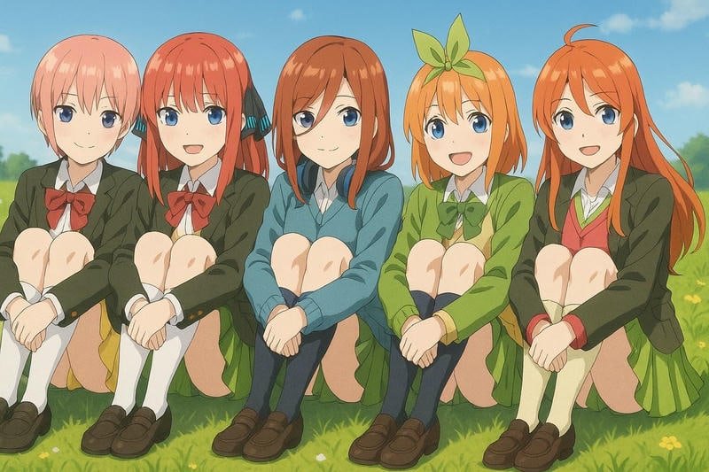 Modern anime style quintessential quintuplets pfp aesthetic mood