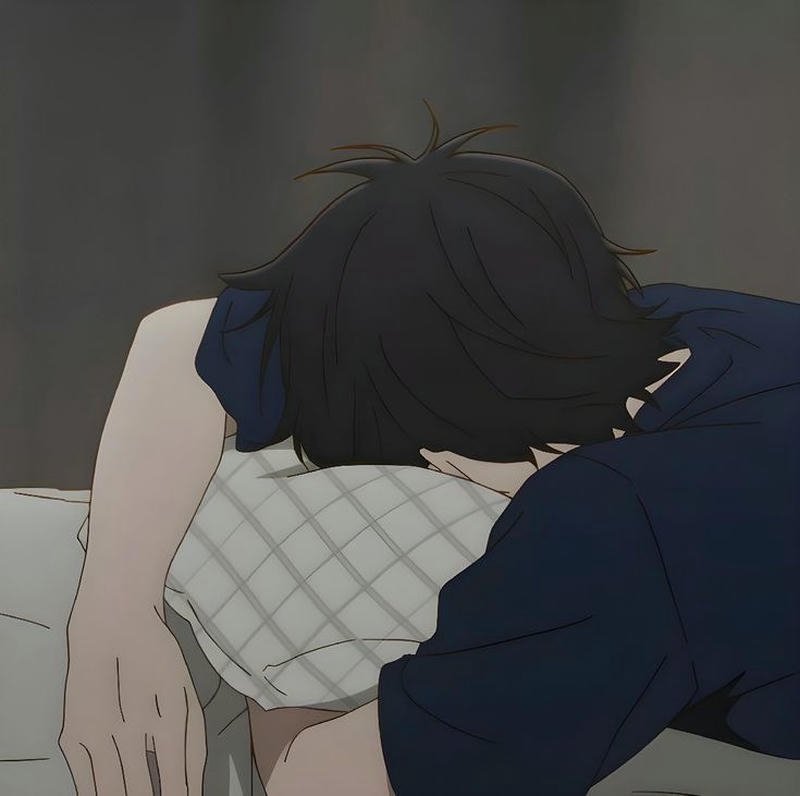 Sad boy pfp anime character with distant gaze monochrome