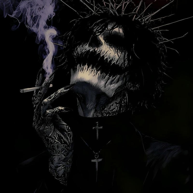 Sharp grin portrait with glowing neon style crazy pfp