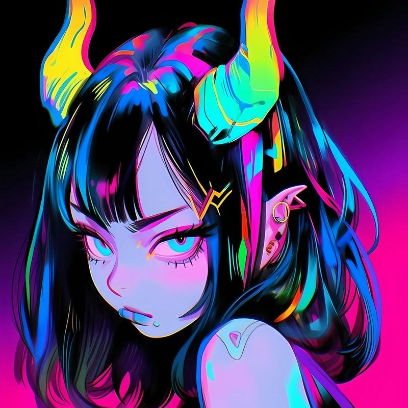 anime android portrait standing under neon lights cyberpunk anime pfp