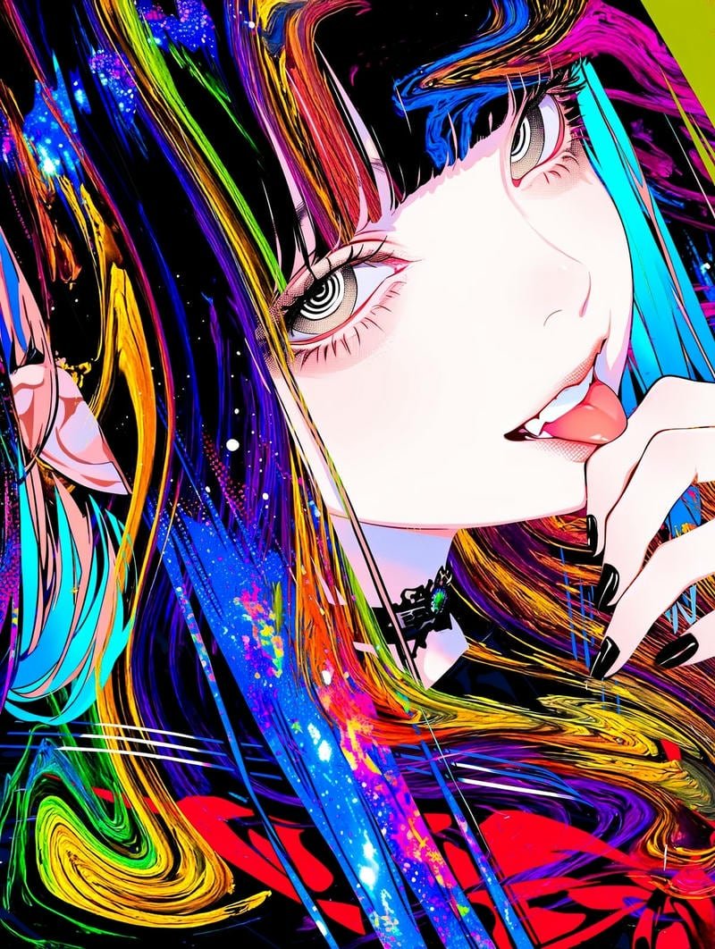 anime android portrait with neon city reflections cyberpunk anime pfp