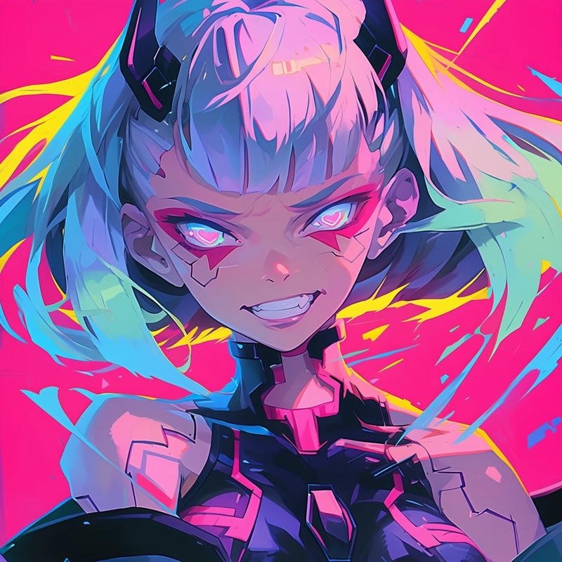 anime android warrior portrait glowing digital armor cyberpunk anime pfp