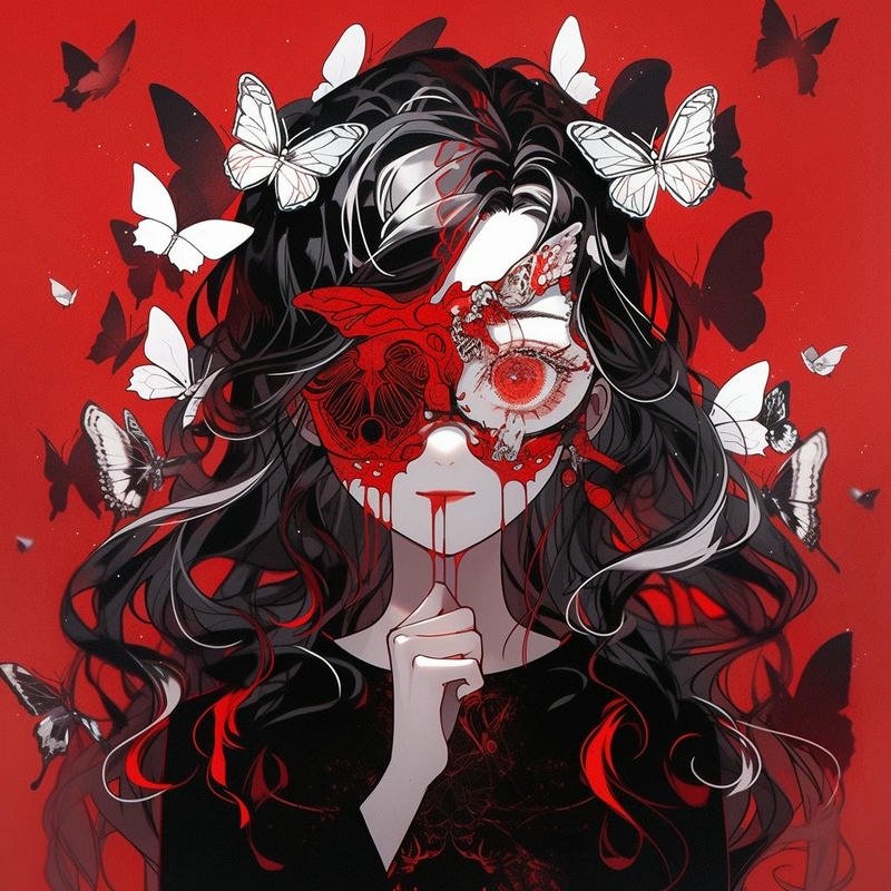 anime assassin character with red aura bloody anime pfp aesthetic