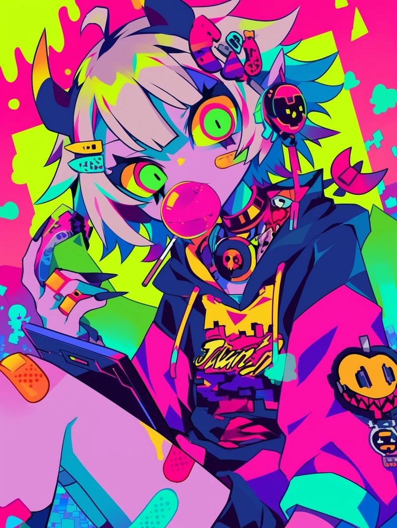 anime cyber mercenary portrait wearing neon armor cyberpunk anime pfp