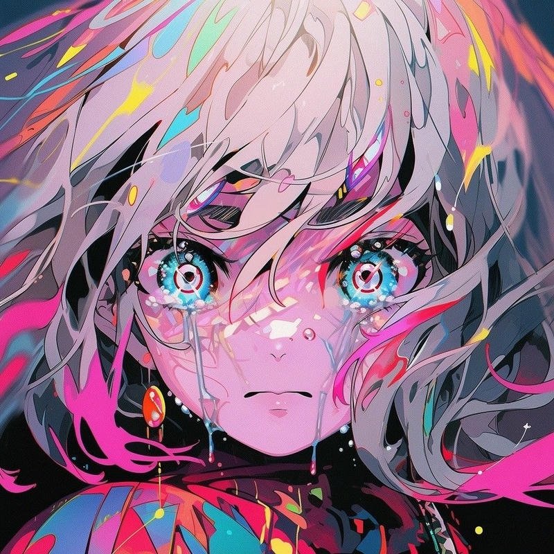 anime cyber ninja portrait holding neon blade cyberpunk anime pfp