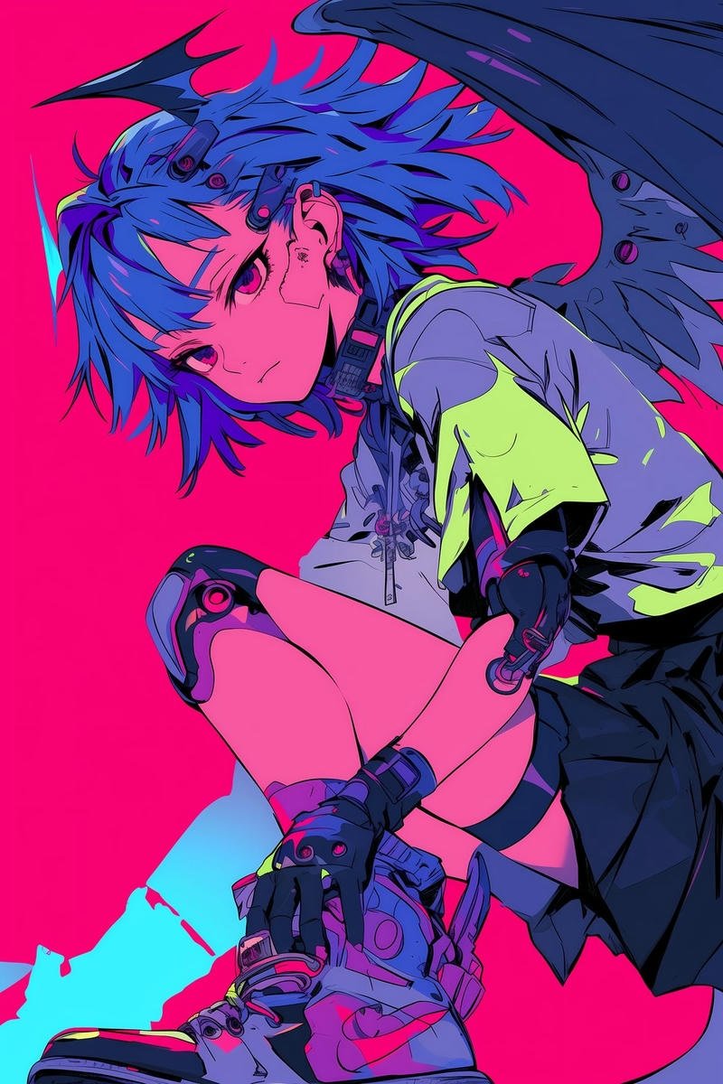 anime cyber samurai portrait holding neon sword cyberpunk anime pfp