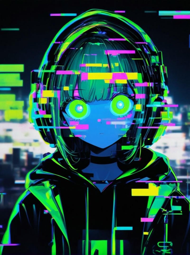 anime hacker portrait glowing green code cyberpunk anime pfp aesthetic