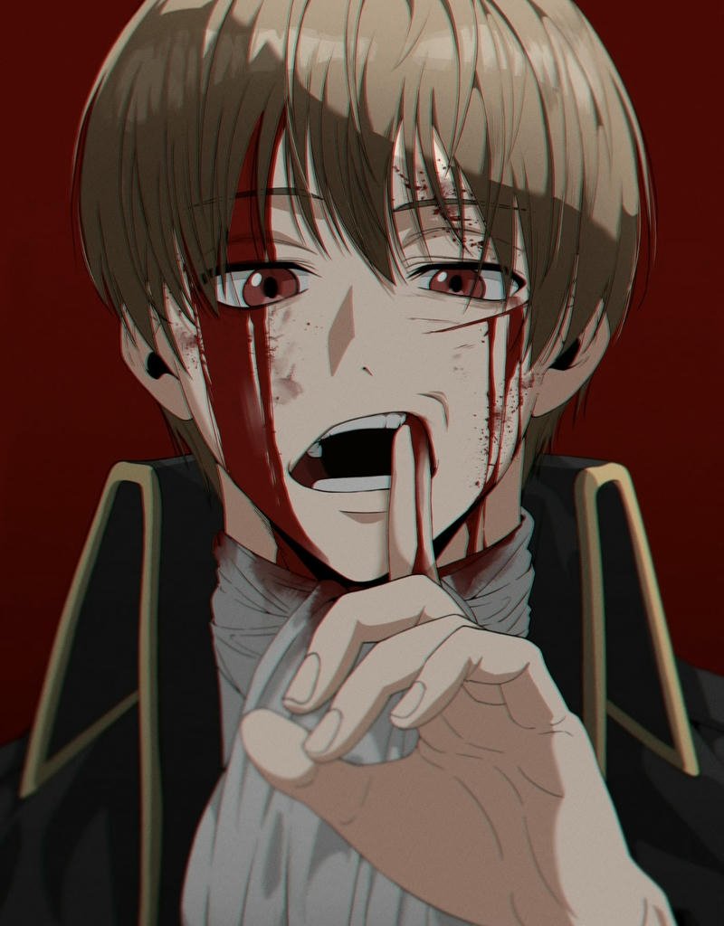 anime horror style character portrait with blood tears bloody pfp