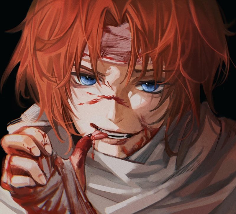 anime vampire character with crimson eyes dark bloody anime pfp