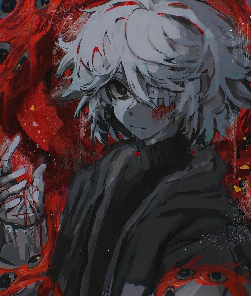 anime villain smiling with blood stains creepy bloody anime pfp
