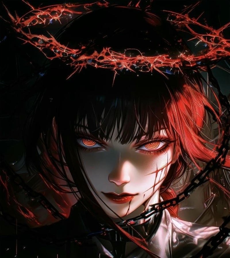 creepy demon mask character with blood splatter anime bloody pfp