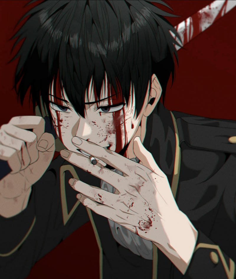 cursed samurai holding blood katana dramatic anime bloody pfp