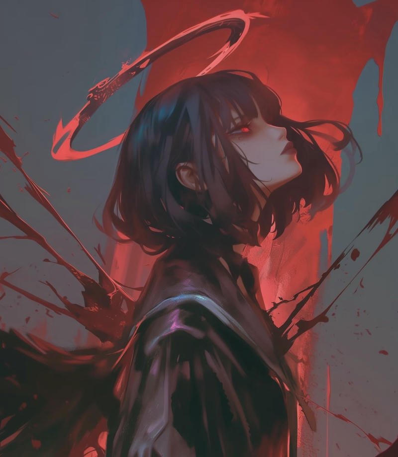 dark anime fighter standing under red moon bloody anime pfp