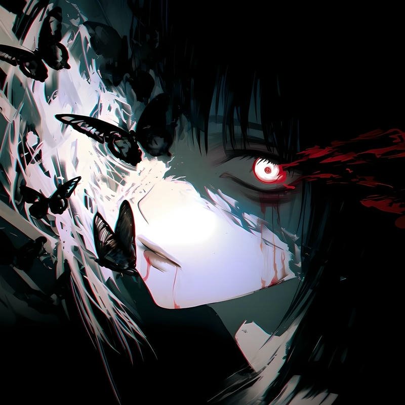 dark gothic anime character with blood smile aesthetic bloody anime pfp