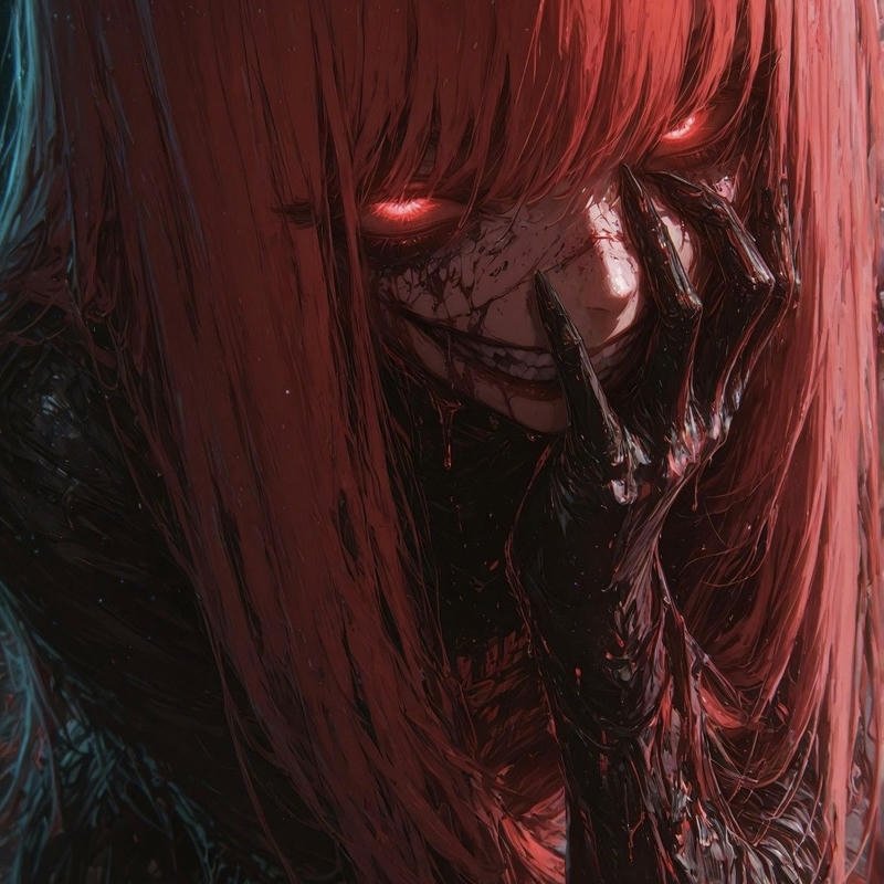 dark villain sitting on throne intense anime bloody pfp