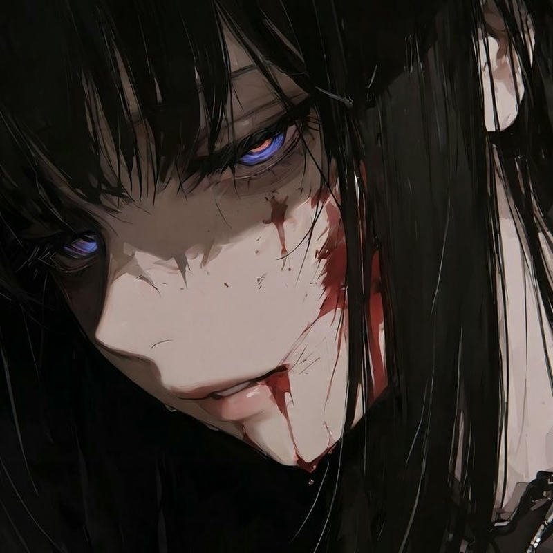dramatic anime face closeup with blood aesthetic bloody anime pfp