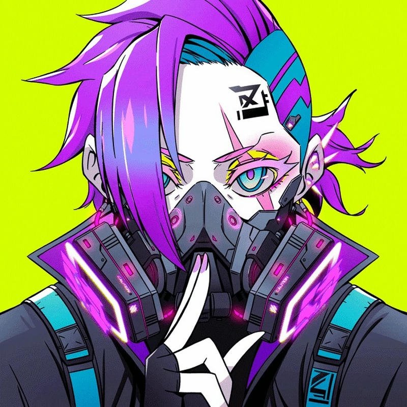 futuristic android character with glowing eyes cyberpunk anime pfp aesthetic