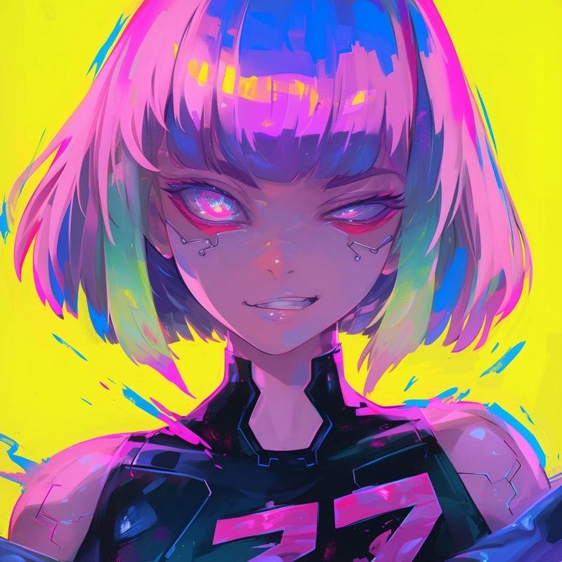 futuristic anime girl with glowing neon tattoos cyberpunk anime pfp aesthetic