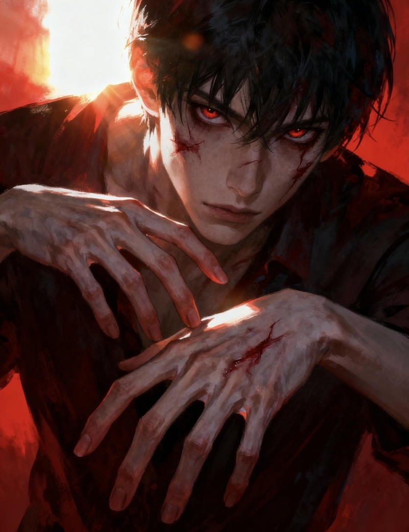 lonely night street anime character portrait bloody anime pfp