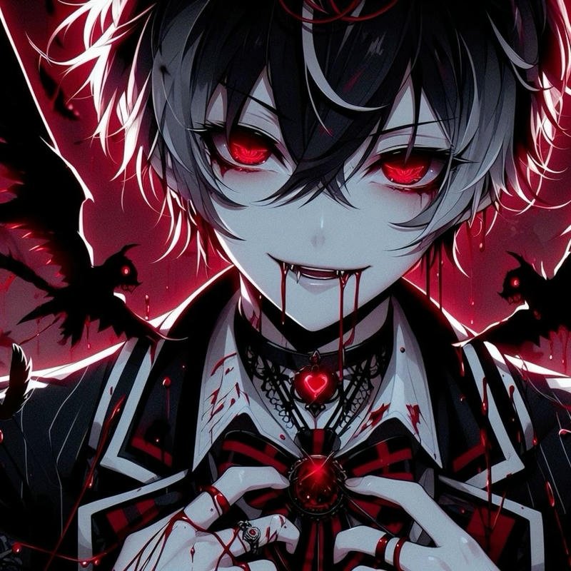 moody anime boy with cracked mask dark bloody anime pfp