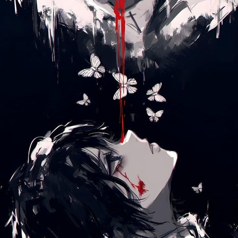 mysterious anime character portrait with blood tears bloody anime pfp
