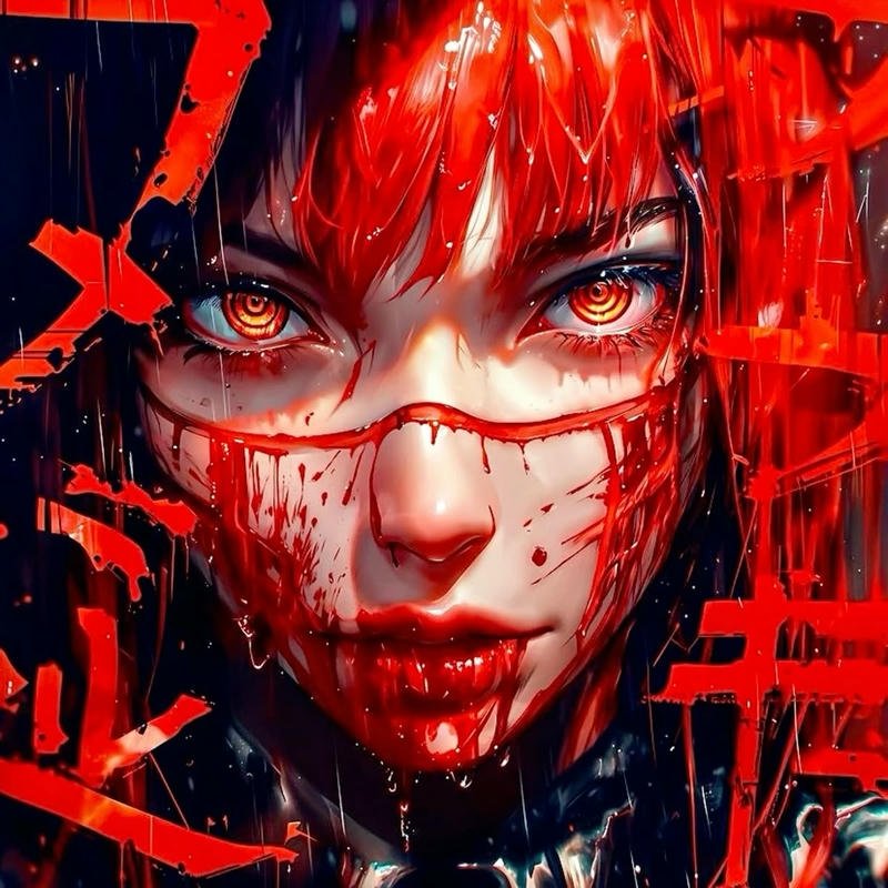 red moon background warrior portrait intense anime bloody pfp vibe