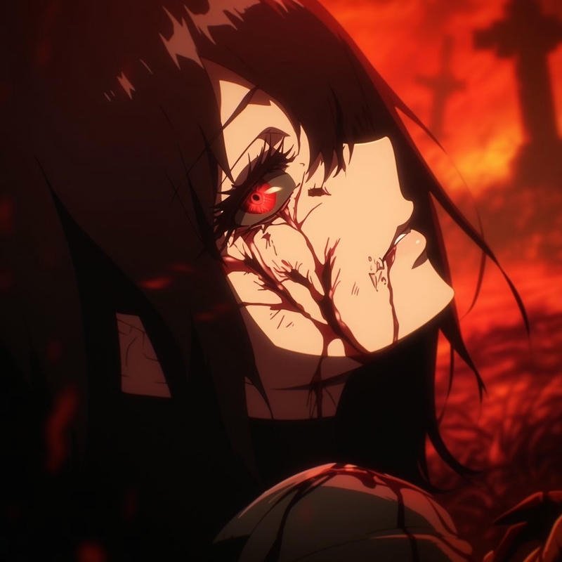 sad demon boy with glowing eyes dark aesthetic anime bloody pfp